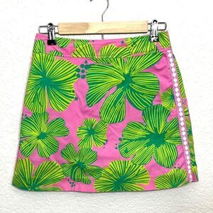 Vintage 90’s Lilly Pulitzer Skort Pink and Green Hibiscus Floral Print Size 0